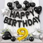 9th Happy Birthday Balloon Decoration Kit ,Black, Set Of 1