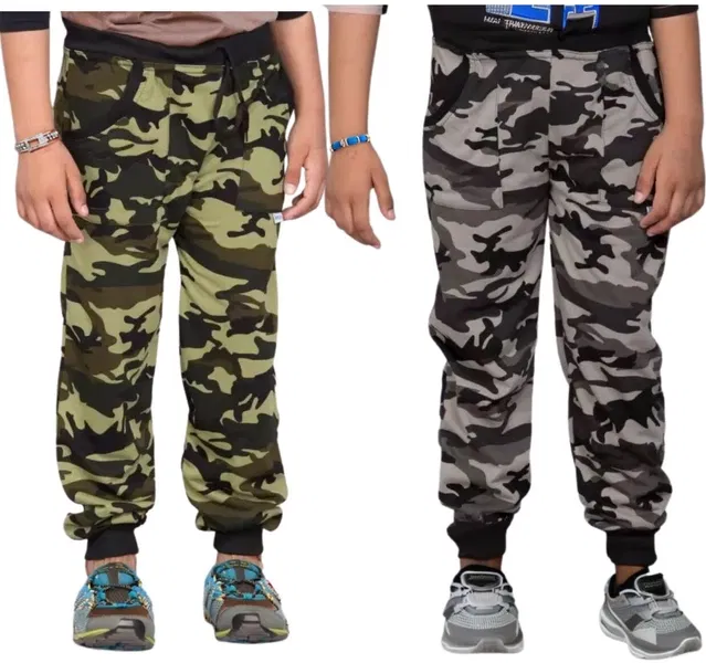 Cotton Blend Regular Fit Trackpants for Boys & Girls (Green & Grey, 13-14 Years) (Pack of 2)