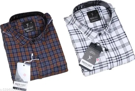 Polycotton Checked Shirts for Men, Multicolor (L)