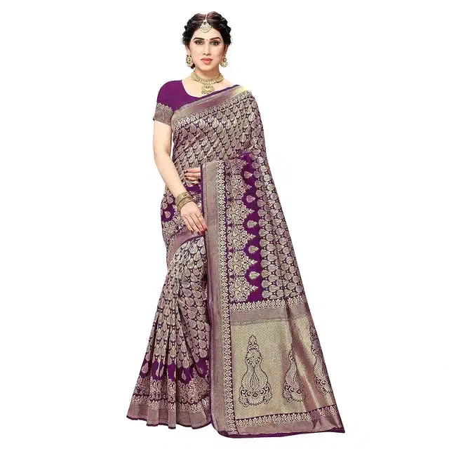 Banarasi Silk Woven Saree for Women (Purple, 6 m)