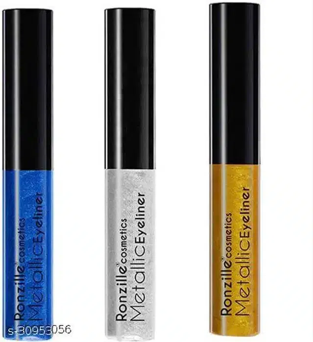 Ronzille Mettallic Glitter Eye Liner (Multicolor, Pack of 3)