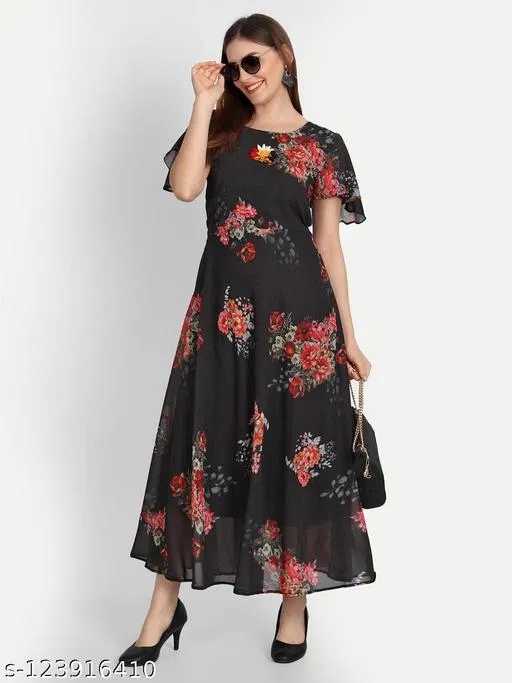 One Piece Gown for Women (Black, 5XL)