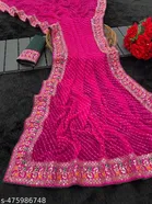 Georgette Solid Saree for Women, Pink 