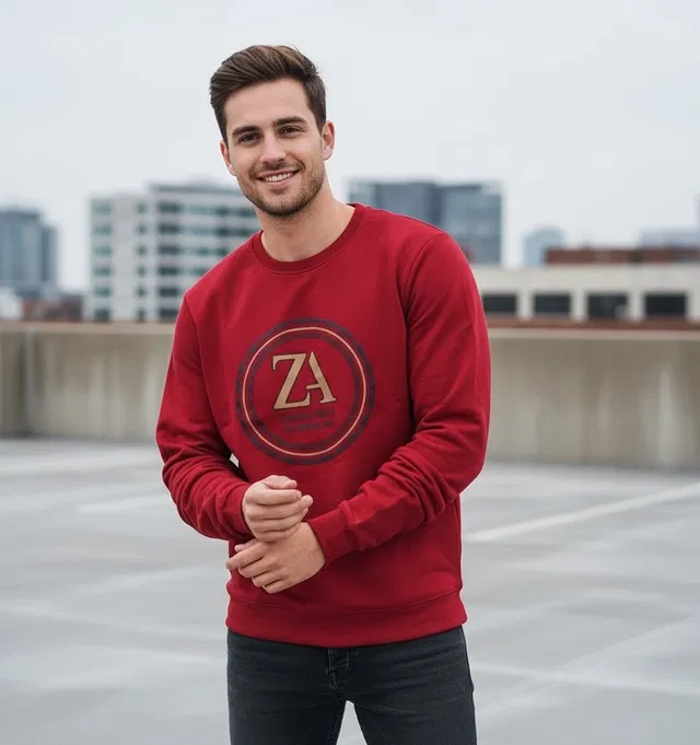 Fleece Printed Hoodie For Men, Red (M)
