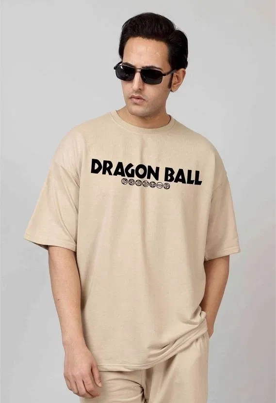 Round Neck Printed T-Shirt for Men (Beige, L)