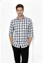 Cotton Blend Checked Shirt for Men, White 