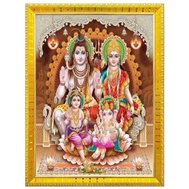 Shiva Parvati Idol Wall Photo Frame (Multicolor, 5x7 Inches)
