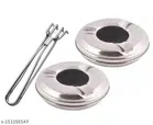 Stainless Steel Wire Tong with 2 Pcs Ashtrays (Silver, Set of 2)