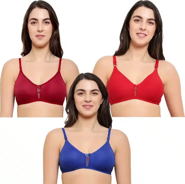 Cotton Blend Non Padded Bra for Women (Multicolor, 30) (Pack of 3)
