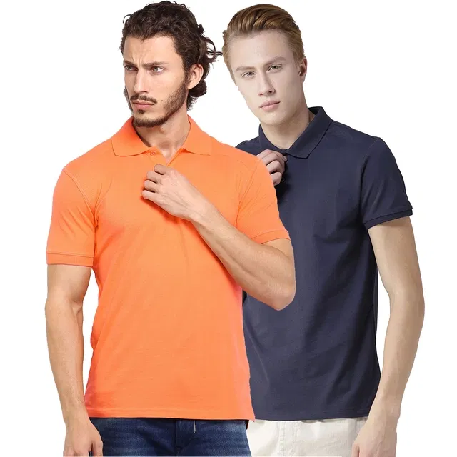 Polo Cotton Blend T-shirts Pack of 2 for Men (Multicolor, XXL)