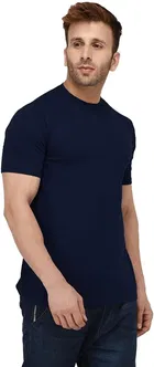 Poly Blend Solid T-Shirt for Men, Navy Blue 