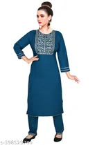 Rayon Embroidered Kurta with Pant for Women 