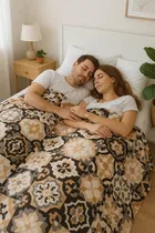 Super Soft Brown Flannel Printed Blanket for Winter 1kg Double Bed Abstract 88x90inch