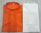 Cotton Solid Kurta Set for Men, Maroon & White 