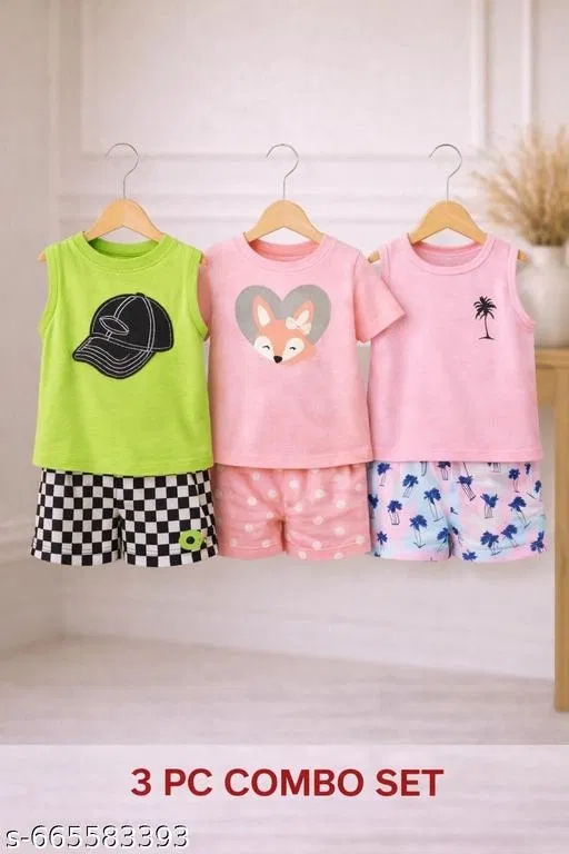 Hosiery Cotton Printed Clothing Set for Kids, Multicolor, Pack of 3 (18-24 Months)