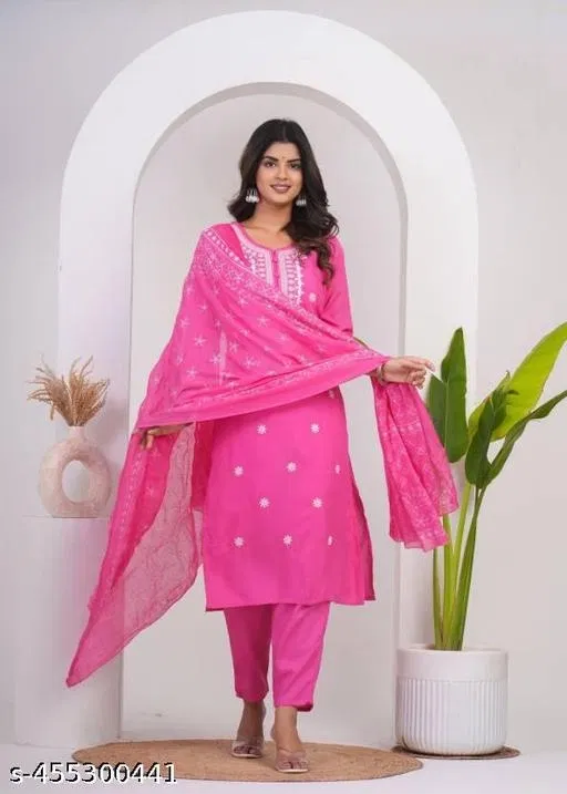 Kurta Set for Women (Pink, L)
