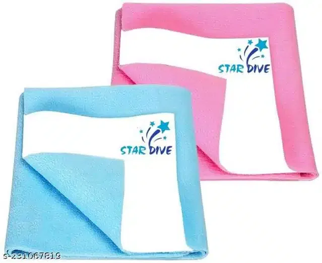 Cotton Mattress Protection Sheet (Baby Pink & Sky Blue, 28x20 inches) (Pack of 2)