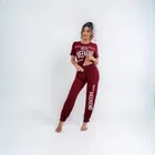 Cotton Printed Top & Bottom Set for Women (Maroon, S )