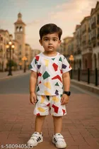 Hosiery Cotton Printed Clothing Set for Kids, White 