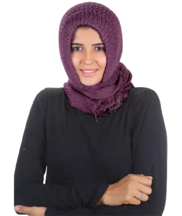 Woolen Knitted Muffler Cap for Women (Lavender, Set of 2)