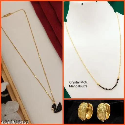 Combo of Alloy Mangalsutra with Pendant & 1 Pair Earrings for Women (Multicolor, Set of 3)
