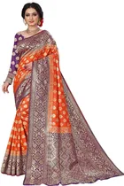 कनूड़ा प्रिंट्स विमेंस सॉफ्ट बनारसी सिल्क वर्क साड़ी 