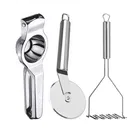 Oc9 Stainless Steel Lemon Squeezer & Pizza Cutter & Potato Masher Kitchen Tool Set 