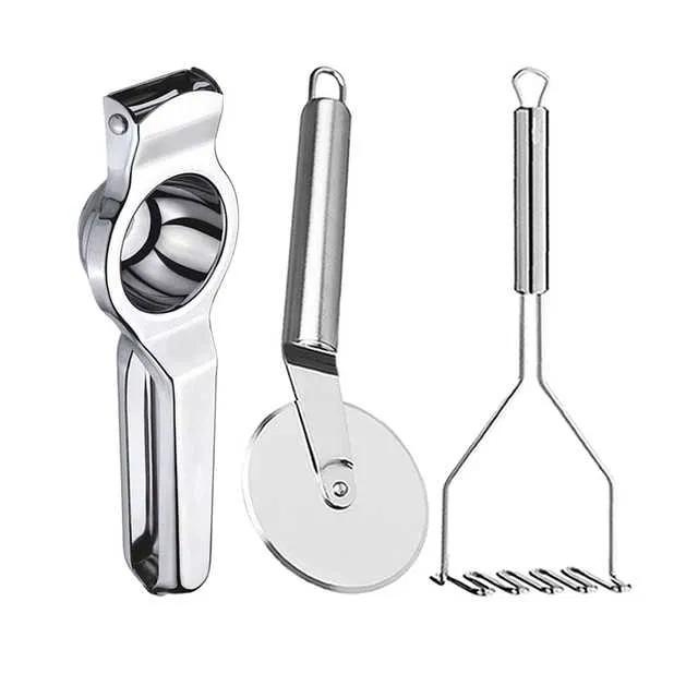 Oc9 Stainless Steel Lemon Squeezer & Pizza Cutter & Potato Masher Kitchen Tool Set (O-68)