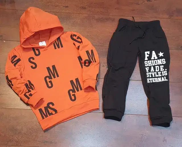 Full Sleeves Hooded Tracksuit for Boys (Orange & Black, 7-8 Years)