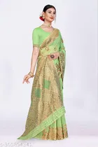 Linen Zari Woven Saree for Women 