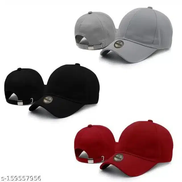 Cotton Caps for Men & Women (Multicolor, Set of 3)