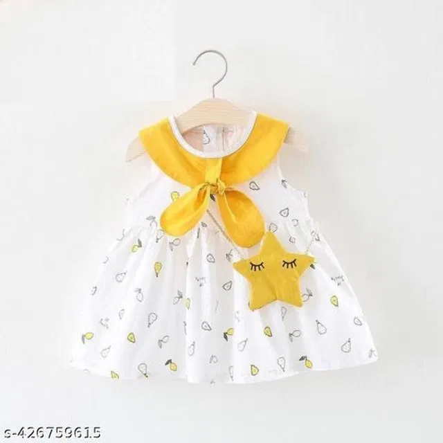 Cotton Frock for Girls (White & Yellow, 12-18 Months)