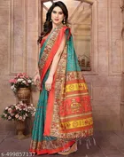 Art Silk Printed Saree for Women, Teal 