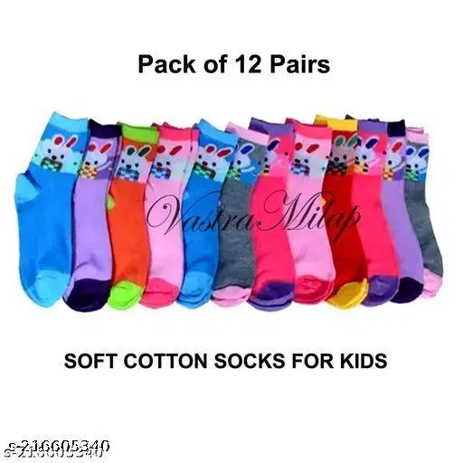 Cotton Socks for Kids (Multicolor, 6-9 Months) (Set of 12)