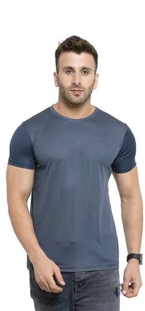 Ruggstar Casual Printed Round Neck T-Shirt For Men (Dark Grey, L) (R-31)