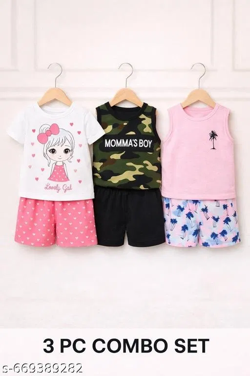 Hosiery Cotton Printed Clothing Set for Kids, Multicolor, Pack of 3 (8-9 Years)