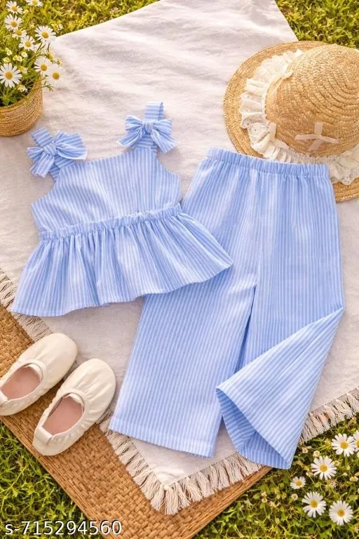 Stripe Co-Ord Set for Girls (Blue, 2-3 Years)