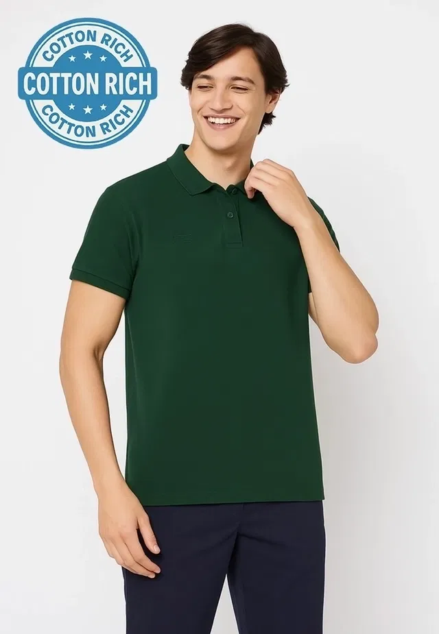 Solid Polo T-Shirt for Men (Green, XL)