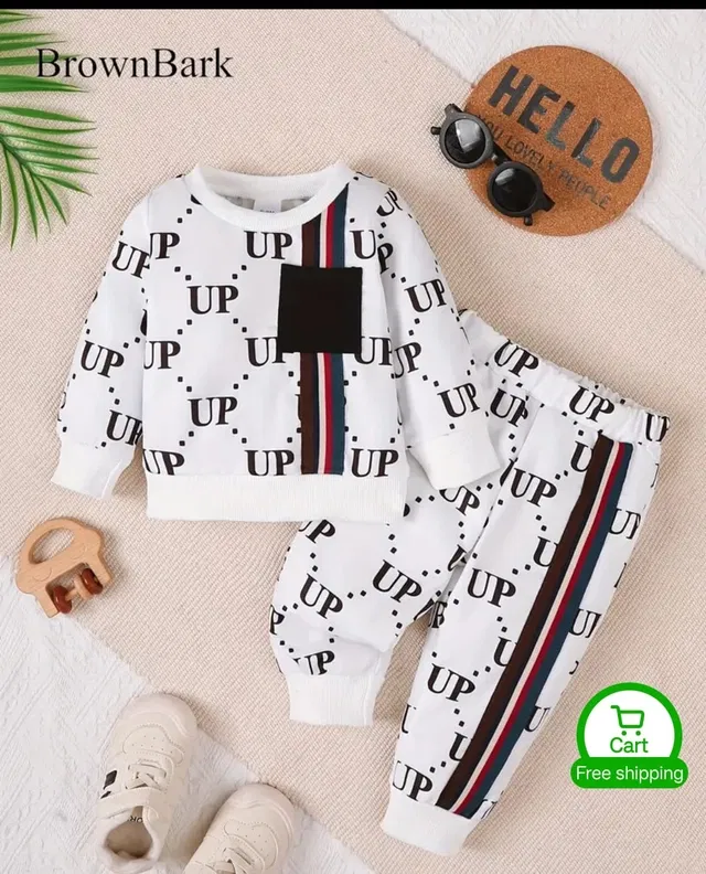 Cotton Hosiery Printed Clothing Set for Boys, White (1-12 Years)