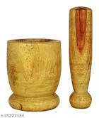 Wooden Carved Mortar & Pestle, Brown, Set of 1