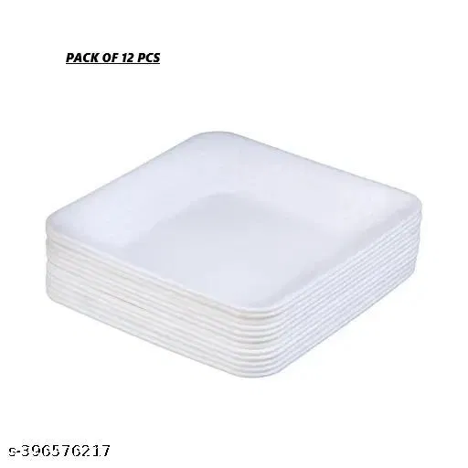 Plastic Plates for Kitchen, White, Pack of 12