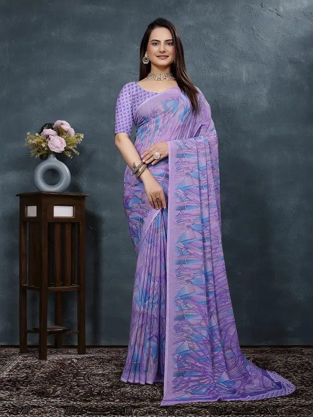 Georgette Printed Saree for Women (Purple, 6.3 m)