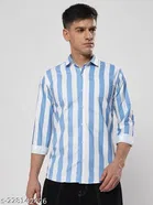 Cotton Striped Shirts for Men, Sky Blue 