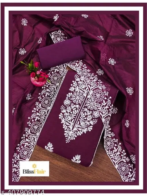 Embroidered Floral Patiala Suits for Women (Purple, Un Stitched)