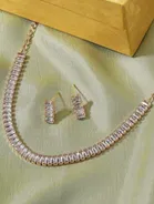 Minimalist Silver Crystal Necklace and Stud Earrings Set