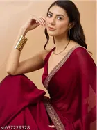 Chinnon Solid Saree for Women, Maroon 