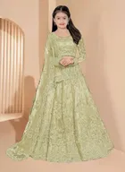 Net Embroidered Semi Stitched Lehenga for Girls 