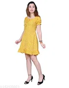 Crape Dress for Women (Yellow, S)