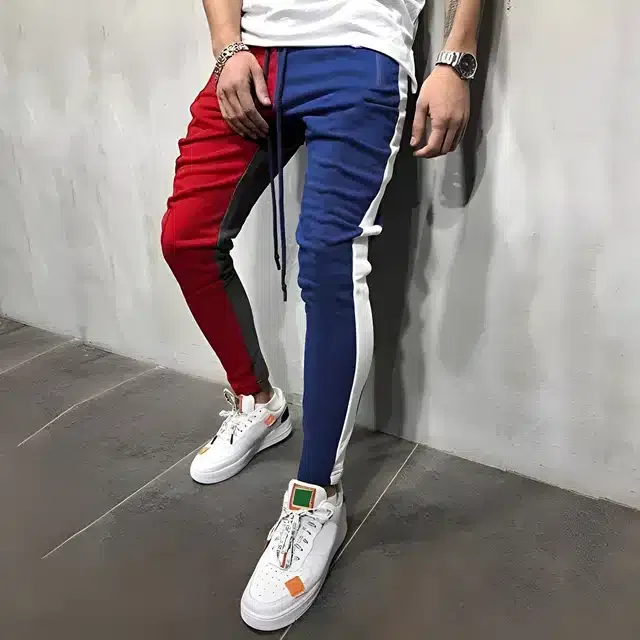 Polycotton Solid Trackpant for Men (Red & Blue, XL)