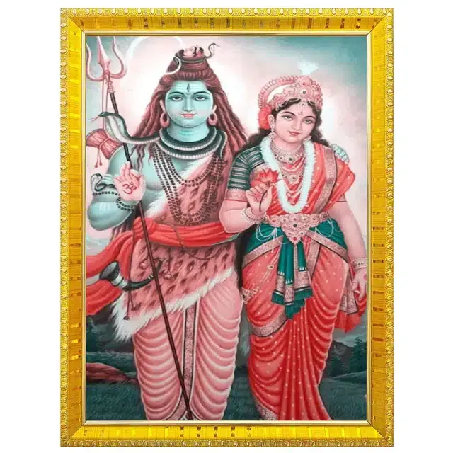 Shiva Parvati Idol Wall Photo Frame (Multicolor, 5x7 Inches)